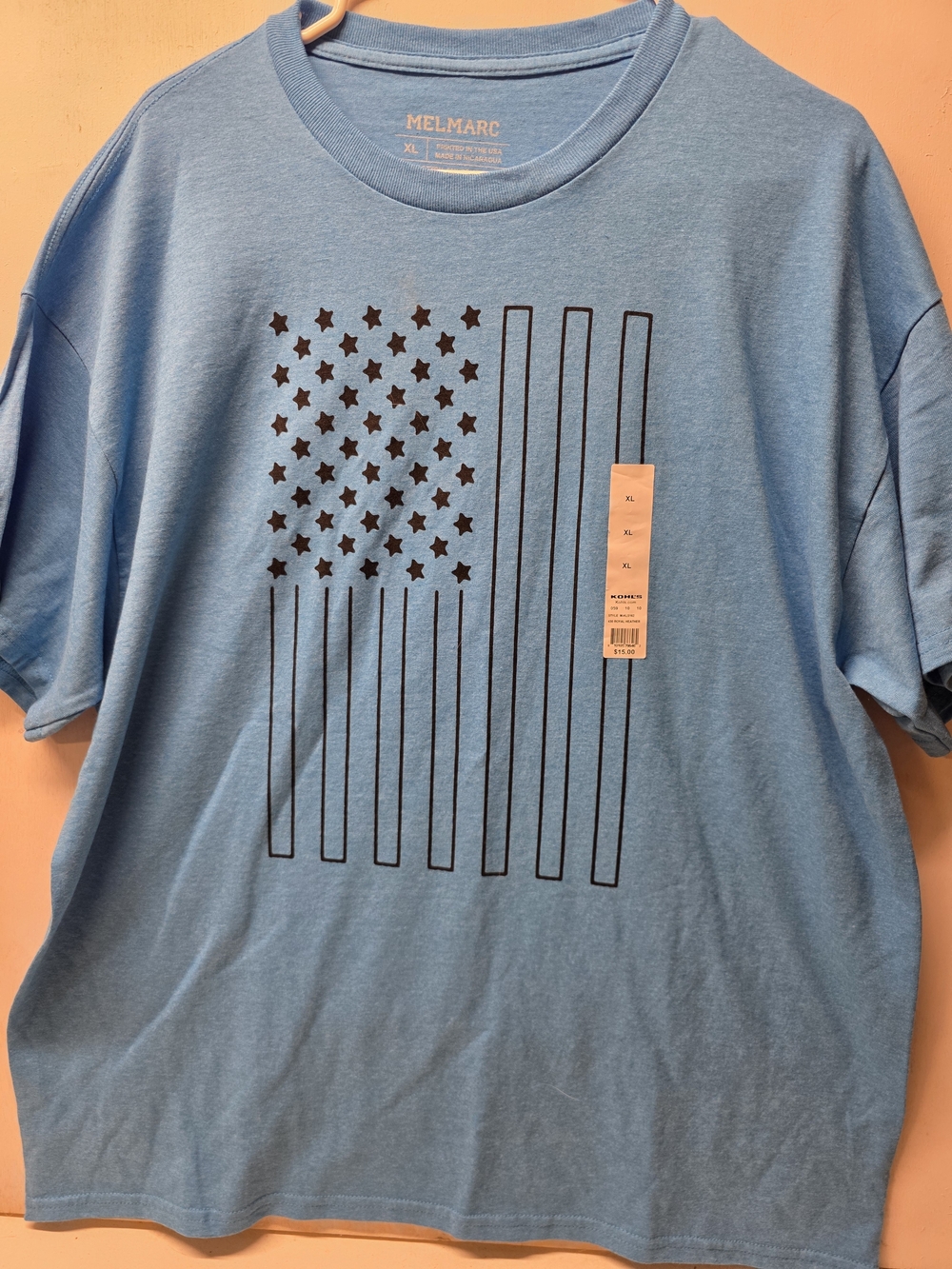MelMarc Men's Blue Graphic Tee - American Flag Design - XL